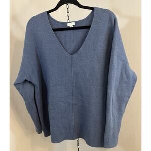 J Jill Soft Sweater Womens Large Blue V Neck Preppy Coastal Casual Pullover
